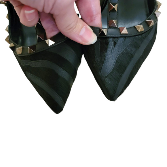 Valentino Rockstud Black Leather Zebra Calf Hair Ankle Strap Pumps Heels 39 9 - Picture 7 of 12